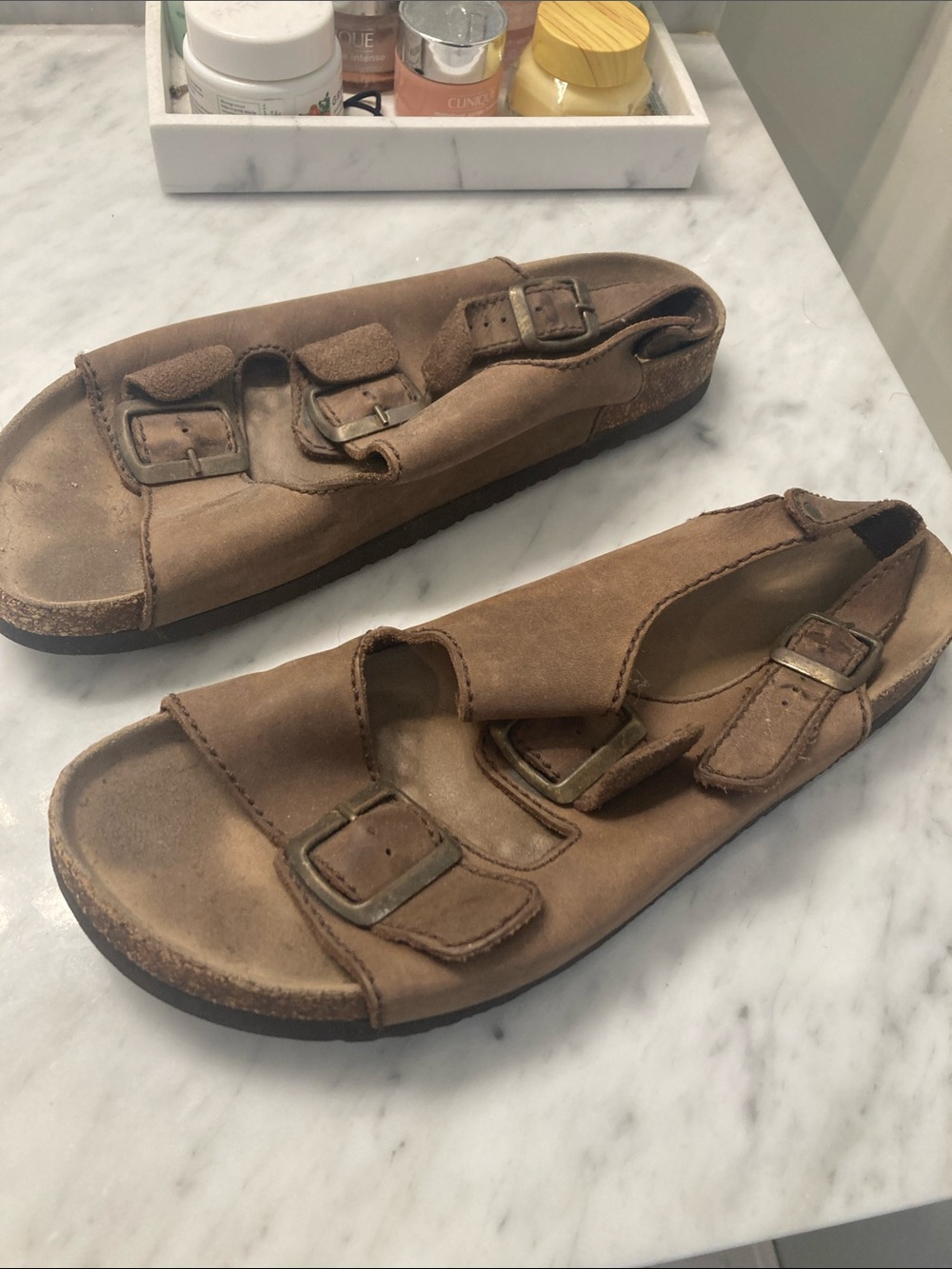 Lands' End Brown Suede Double-Buckle Women's Sandals